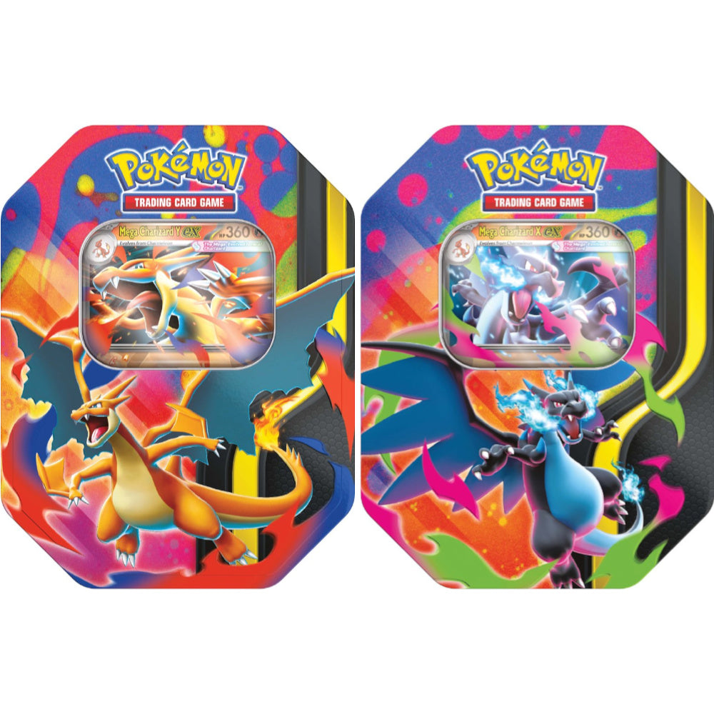 Pokémon TCG Mega Evolution Mega Charizard Tin (one of each) Pre-order, ship on February 20 2026